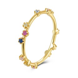 Anillo Flores De Circonita Multicolor Baño de Oro