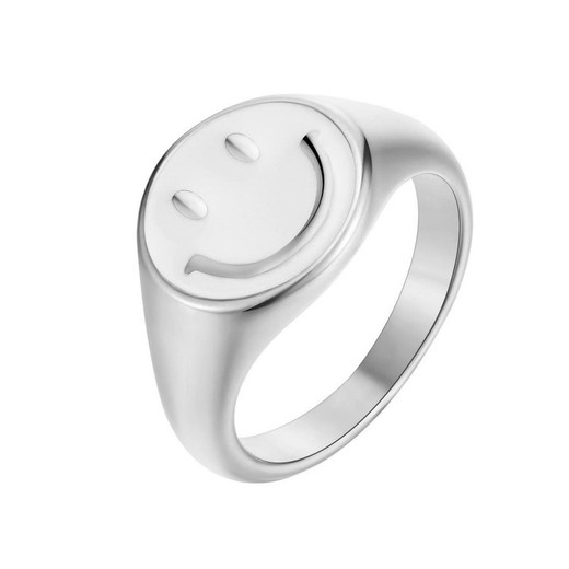 Anillo smiley blanco acero plata rodiada 12mm happy face