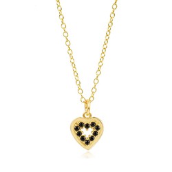 Collar corazón circonitas negras baño de oro