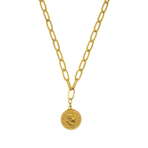 Collar Moneda Suiza Acero Dorado