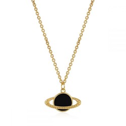 Collar Saturno Onix Negro Baño de Oro