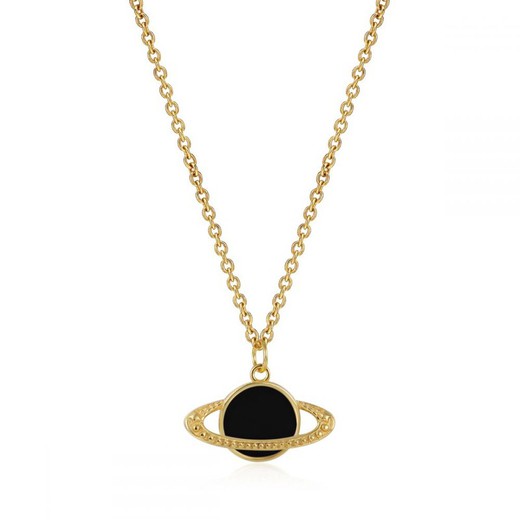 Collar Saturno Onix Negro Baño de Oro