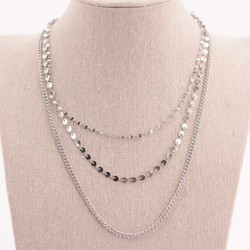 Collar Triple Cadena Chapas Acero Plateado