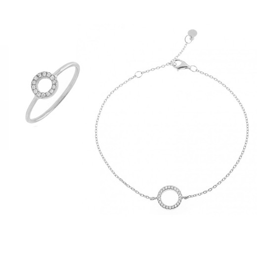 Pack Anillo y Pulsera Círculo Circonitas Plata de Ley