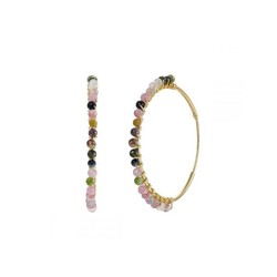 Pendientes Aro Plata Turmalina 30mm baño de oro