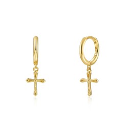 Pendientes Aro Cruz Baño de Oro