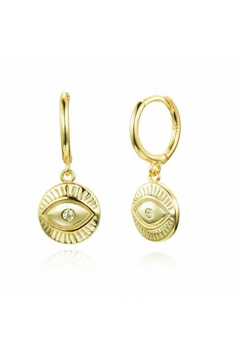 Pendientes de aro pequeños con colgante en forma de ojo horus baño de oro con circonita