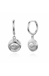 Pendientes de aro pequeños con colgante en forma de ojo horus plata de ley con circonita