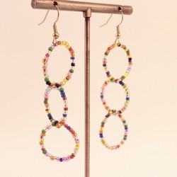 Pendientes Largos Aros Cuentas Acero Dorado