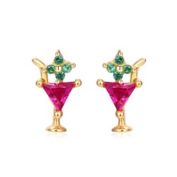 Pendientes mini cocktail baño de oro mini formas circonitas 9mm
