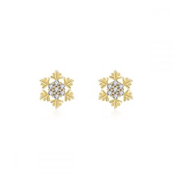 Pendientes mini copo de nieve baño de oro circonitas blancas