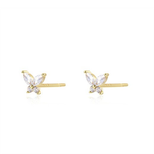 Pendientes mini mariposa circonita blanca baño de oro 6mm