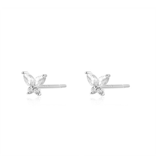 Pendientes mini mariposa circonita blanca plata de ley 6mm