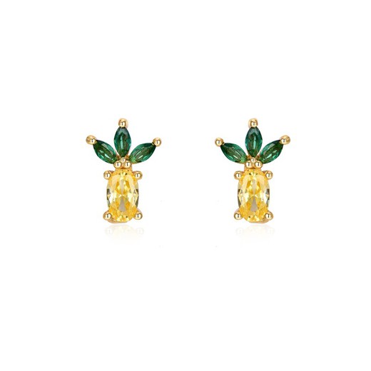 Pendientes mini piña baño de oro mini frutas circonitas 10mm