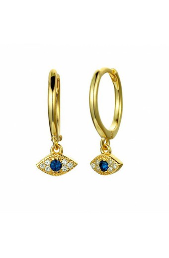 Pendientes Aro Ojo Circonita Azul Oro