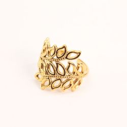 Anillo Hojas Acero Dorado