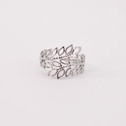 Anillo Hojas Acero Plateado