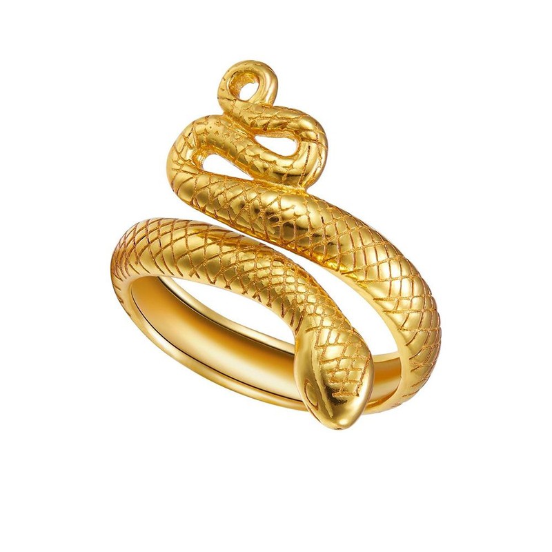 Joya anillo ajustable de plata de ley con baño oro de 18 quilates con forma de serpiente para mujer — Trens Joies
