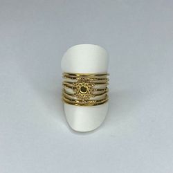 Anillo Sol Acero Inoxidable Baño de Oro