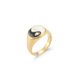 Anillo yin yang acero bañado en oro 13mm