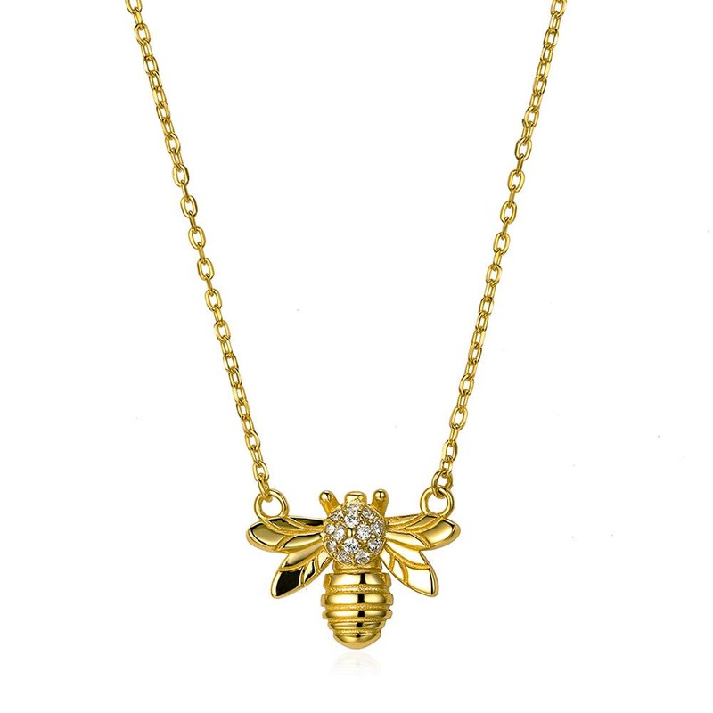 Peligro Infidelidad Centelleo Joya collar de plata de ley 925 con baño de oro de 18 quilates con colgante  en forma de abeja con circonita para mujer — Trens Joies