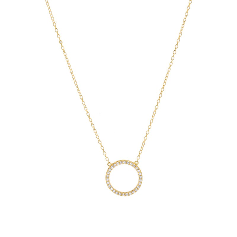 Joya Collar de Plata de Ley 925 con Baño de Oro de 18 quilates Colgante en de Círculo de Circonitas para Mujer — Trens Joies