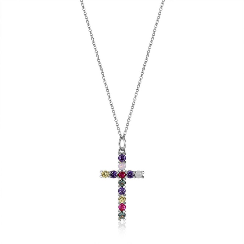Joya collar plata de ley 925 con colgante en forma de cruz con para mujer — Trens Joies