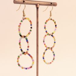 Pendientes Largos Aros Cuentas Acero Dorado