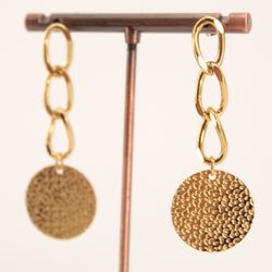 Pendientes largos eslabones con medalla Acero Inoxidable Dorado