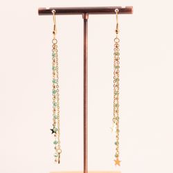 Pendientes largos Estrellas con Piedrecitas Turquesas Acero Inoxidable Dorado