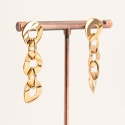 Pendientes Largos Triple Aro Grueso Acero Inoxidable Dorado