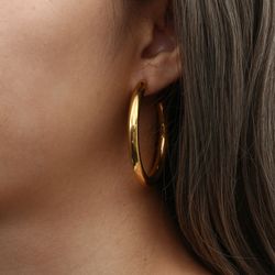 Pendientes semi aro fino 35mm acero bañado en oro