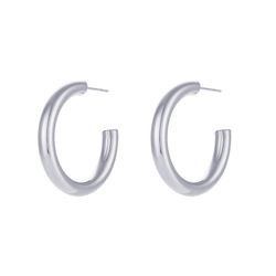Pendientes semi aro fino 35mm acero plateado